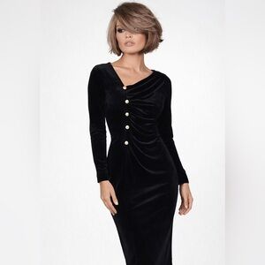 NWOT Black Velvet Formal Gold Button-Detail Dress New Without Tags